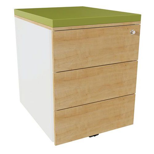 Caisson Mobile 3 Tiroirs Acier Blanc/chêne Auth./fougère