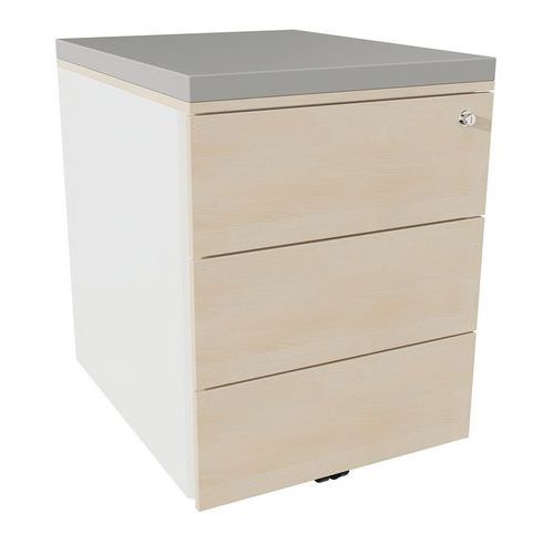 Caisson Mobile 3 Tiroirs Acier Blanc/chêne Naturel/perle