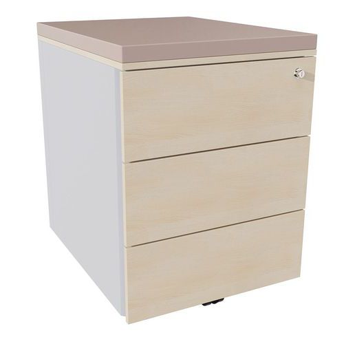 Caisson Mobile 3 Tiroirs Acier Argent/chêne Naturel/taupe