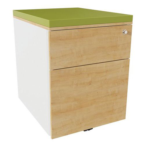 Caisson Mobile 2 Tiroirs Acier Blanc/chêne Auth./fougère