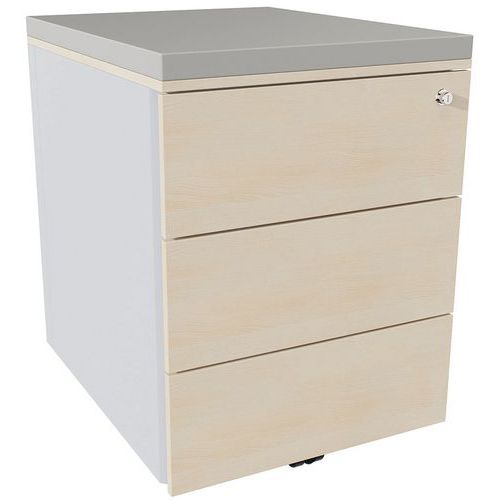 Caisson Mobile 3 Tiroirs Acier Argent/chêne Naturel/lagon