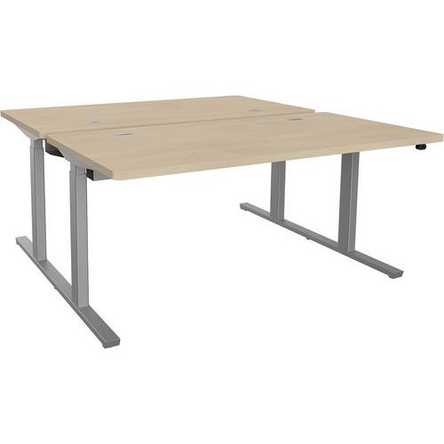 Clen - Bureau double réglable Adema - 140x165cm Chêne Natur/Argent - Hauteur réglable 60-124cm - Éco-responsable