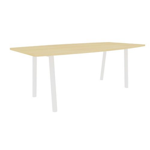 Table Congres 210x102 Tonneau Chene 25mm Pieds Blanc
