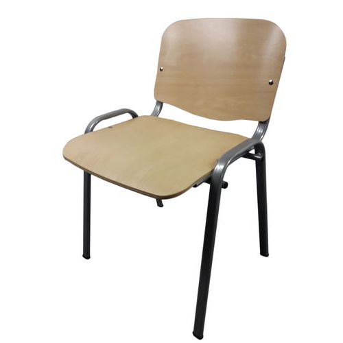GMCE - Lot de 5 Chaises Woody Empilables - Hêtre Naturel & Piétement Gris Alu - Assise Bois 46x46cm - Confortables et Pratiques