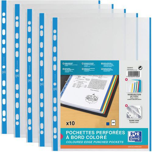 Pochette Perf Oxford Sach10 A4 Pp90 Lisse Bord Colore Bleu