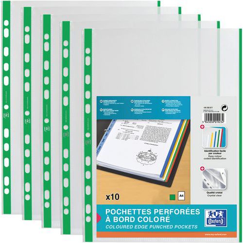 Pochette Perf Oxford Sach10 A4 Pp90 Lisse Bord Colore Vert