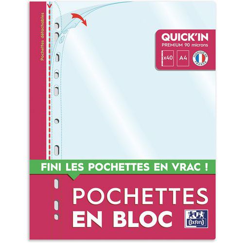 Pochette Perf Oxford Qkin Bloc 40 A4 Pp90 Lisse Incol Fr