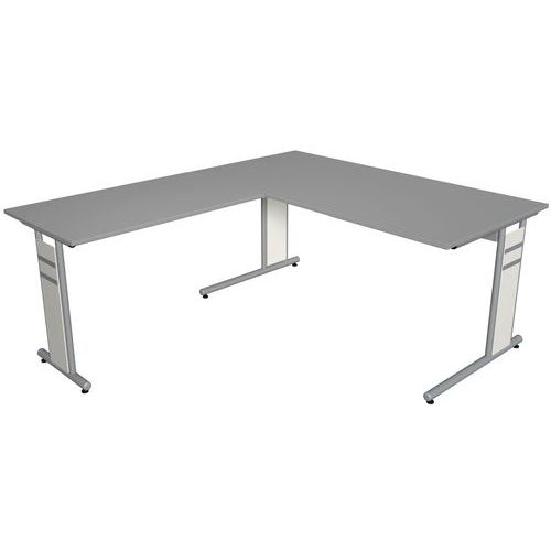 Kerkmann - Bureau droit Form 4 160 cm Graphite avec retour 100 cm - Hauteur réglable 68-82 cm - Plateau mélaminé gris - Piétement acier blanc/gris