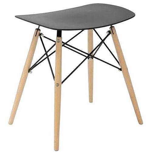 Tabouret Bas Skoll Pied Hêtre Assise Noire