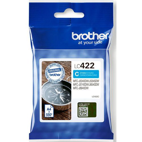 Brother - Cartouche d'encre LC422C Cyan - Capacité Standard 550 pages - Jet d'encre - Pour imprimantes Brother
