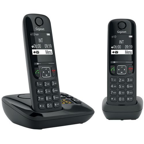 Gigaset - Téléphone sans fil AS690A Duo Noir - Répondeur 20 min - Mains libres - 18h conversation