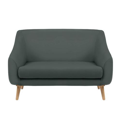 GGI - Canapé 2 places AYA Gris - Tissu enduit PVC M1 - Pieds Bois - Confort & Durabilité