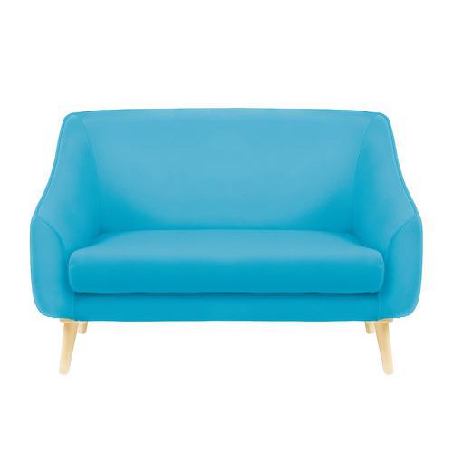 Canapé 2 Places Aya Pied Bois Tissu Enduit Pvc Non Feu M1 Turquoise