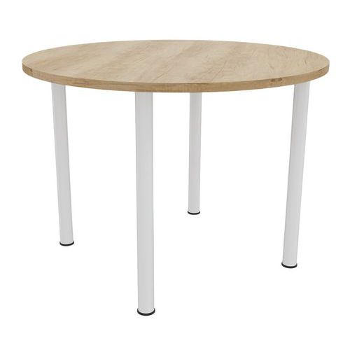 Table Réunion 4 Pieds Métal Ã˜ 100 Cm Chêne Vieilli/blanc