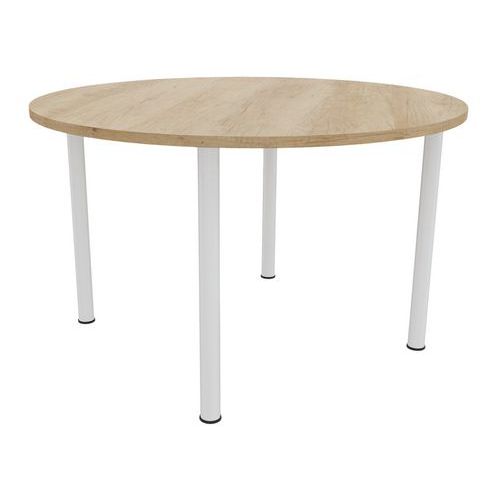 Table Réunion 4 Pieds Métal Ã˜ 120 Cm Chêne Vieilli/blanc