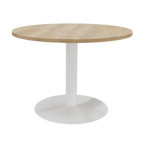 Table Réunion Pied Central Métal Ø 100 Cm Chêne Vieilli/blanc