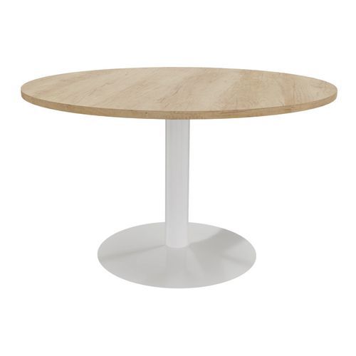 Table Réunion Pied Central Métal Ã˜ 120 Cm Chêne Vieilli/blanc