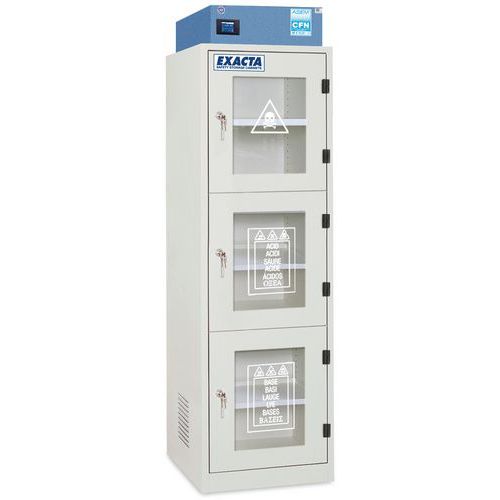 Exacta - Armoire de sécurité COMBI-FS porte vitrée - 3 compartiments - 600mm - 160L - 72L rétention - Acier époxy - Gris