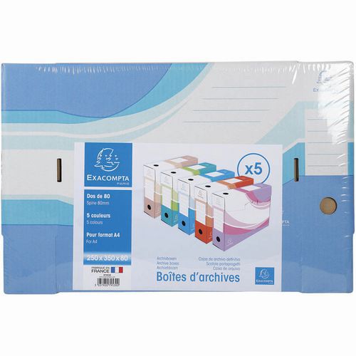 Lot 5 Boites Archive Dos 80mm Carton Ondulé Assorties