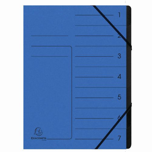 Trieur Agrafé Avec Ã‰lastiques Int. Noir 7 Compart. A4 Bleu