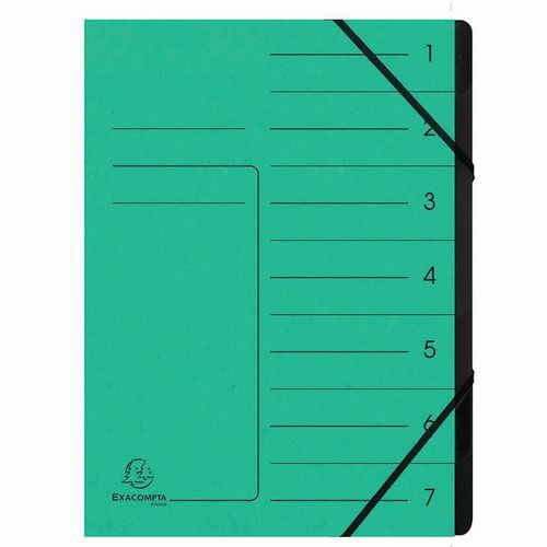 Trieur Agrafé Avec Élastiques Int. Noir 7 Compart. A4 Vert