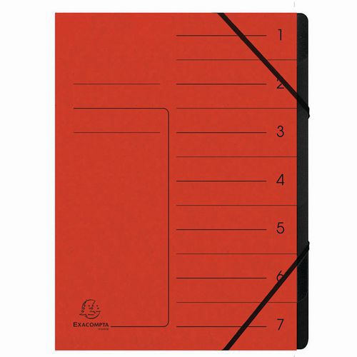 Trieur Agrafé Avec Élastiques Int. Noir 7 Compart. A4 Rouge