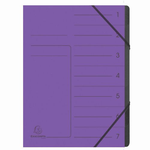 Trieur Agrafé Avec Élastiques Int. Noir 7 Compart. A4 Violet