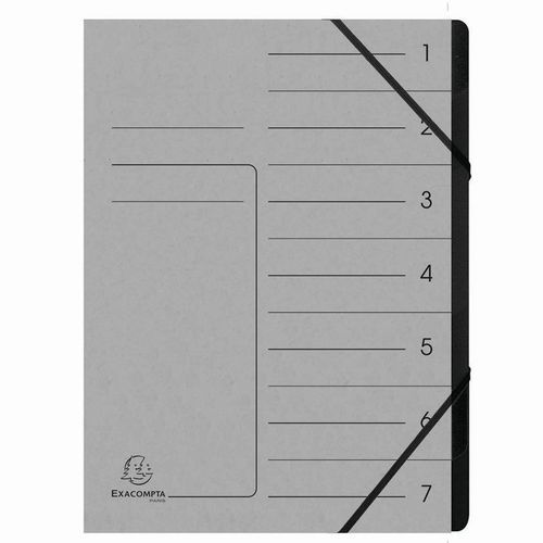 Trieur Agrafé Avec Élastiques Int. Noir 7 Compart. A4 Gris