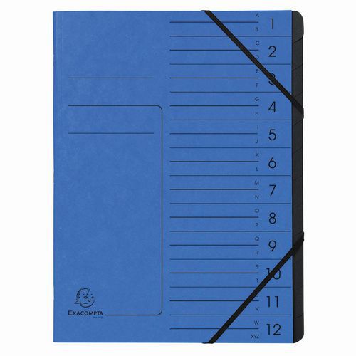 Trieur Agrafé Avec Élastiques Int. Noir 12 Compart. A4 Bleu