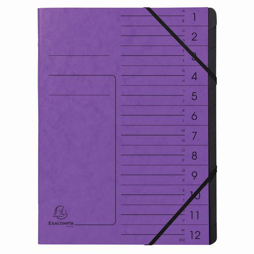 Trieur Agrafé Avec Ã‰lastiques Int. Noir 12 Compart. A4 Violet