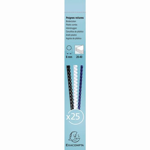 Boite 25 Reliures Spirales Plastique 8mm-blanc