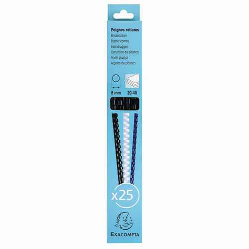Boite 25 Reliures Spirales Plastique 8mm-noir