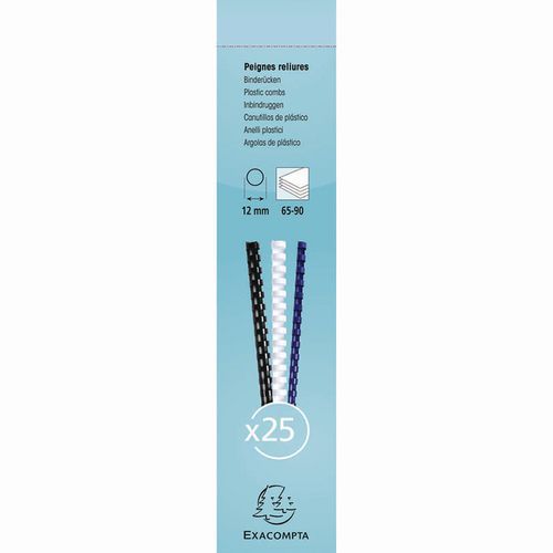 Boite 25 Reliures Spirales Plastique 12mm-blanc