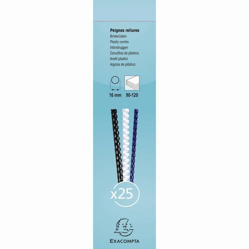 Boite 25 Reliures Spirales Plastique 16mm-noir