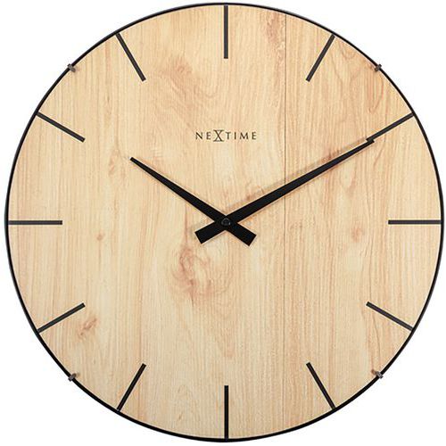 NeXtime - Horloge murale design Edge Wood Dome - Ronde 350mm Verre Marron - Style Moderne