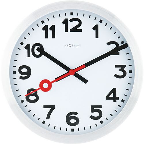 NeXtime - Horloge Murale Design Station Numbers Blanche 35 cm Aluminium - Ronde - Décoration Moderne