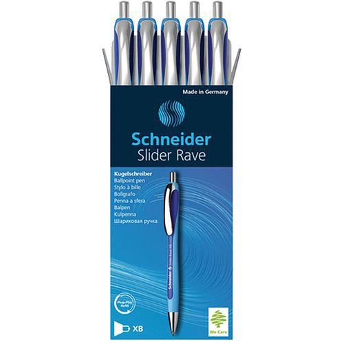 Schneider - Stylo bille Slider Rave XB - Bleu/Bleu Clair - Pointe 1.4mm - Lot de 5 - Rétractable
