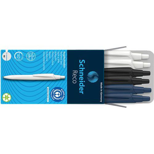Schneider - Stylo à bille Reco - Lot de 6 pièces assorties - Encre colorée - Idéal télétravail