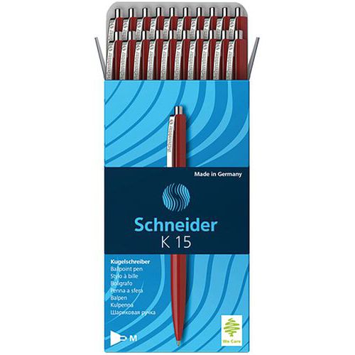 Schneider - Lot de 20 stylos bille K15 - Rouge - Encre bleue - Idéal bureau