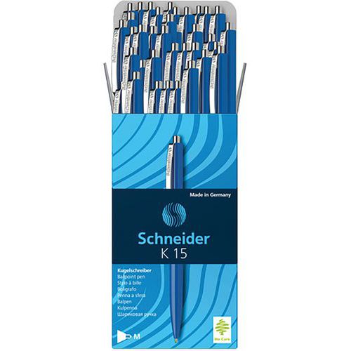 Schneider - Stylo bille K15 rétractable - Bleu - Lot de 50 - Idéal télétravail