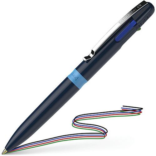 Schneider - Stylo bille Take 4 - 4 couleurs écriture bleu - Idéal télétravail