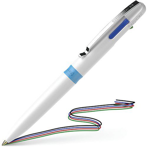 Schneider - Stylo bille Take 4 Blanc - 4 couleurs d'écriture - Idéal télétravail