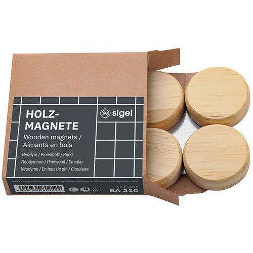 Sigel - Aimants en bois ronds 33mm - Lot de 4 - Naturel et Élégant