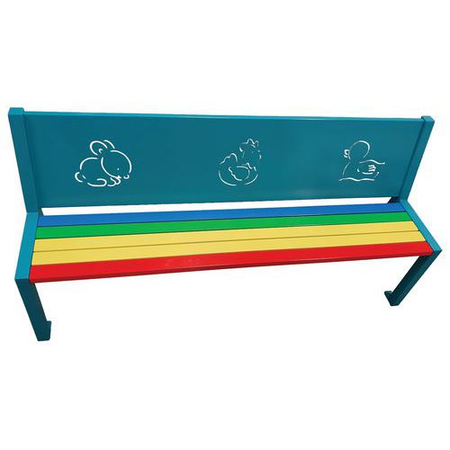 Banc enfant papayer multicolore - Acier - 150 cm - Mobilier d'extérieur résistant et monté