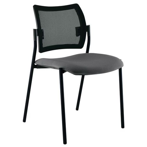 Sokoa - Chaise visiteur Tendance résille dossier gris assise tissu piétement noir empilable M1