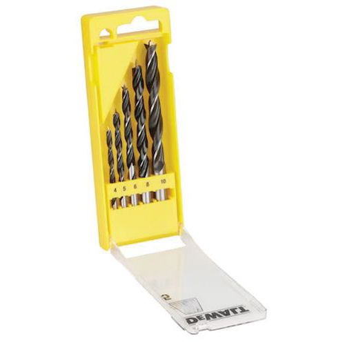 Dewalt - Coffret 5 mèches à bois 3 pointes - Diamètres 4-10mm - Rangement Outils Robuste