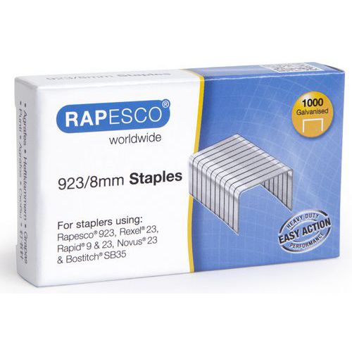 Rapesco - Agrafes 23/8 Galvanisé - Boîte de 1000 - 8mm Hauteur - Idéal Bureau