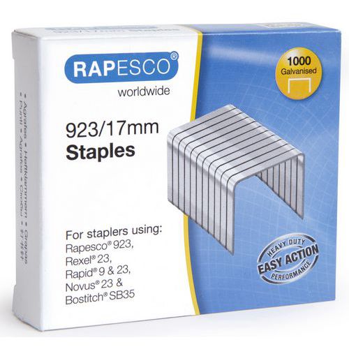 Rapesco - Boîte de 1000 agrafes 23/17 galvanisé - 17mm - Pour brocheuse, Télétravail