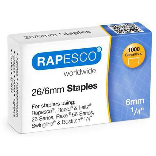 Rapesco - Agrafes 26/6 Galvanisé - Boîte de 1000 - Pour Agrafeuse - Télétravail
