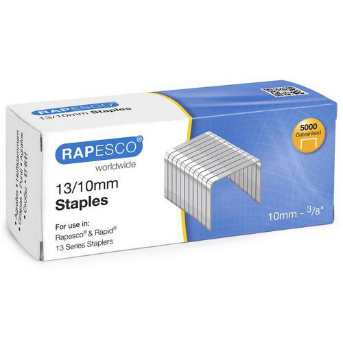 Rapesco - Agrafes 13/10 Galvanisé pour Cloueur - Boîte de 5000 - 10mm Hauteur - Idéal Bureau